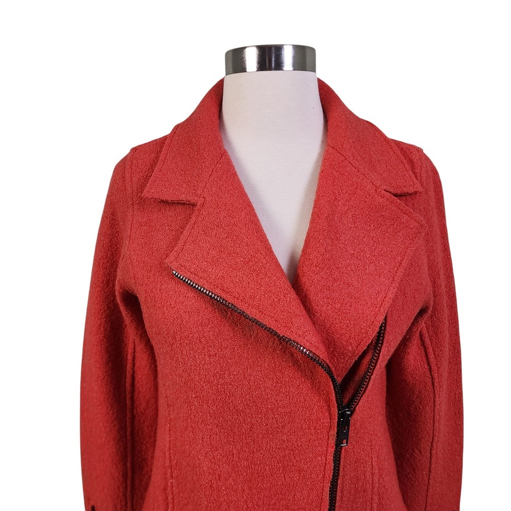 Tahari Womens Boiled Wool Moto Style Jacket Size XS Orange Asymmetrical Zip - Picture 3 of 13